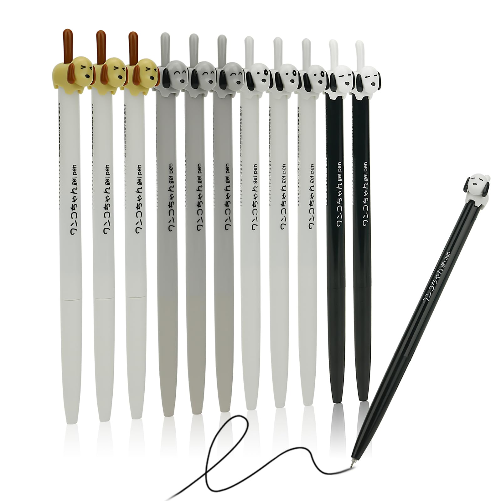 Recheng 12-Pack Premium Refillable&Retractable Cute Dog Gel Pens,Fine Point 0.5Mm Black Ink,12 Pcs Of Fun Pens